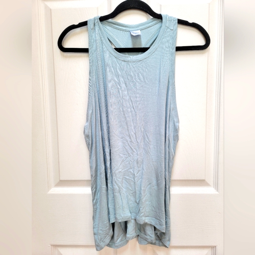 Athleta Womens Ribbed Light Blue Racer Back Sleeveless Flowy Tank Top Size Large